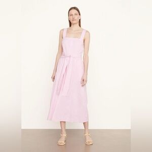 VINCE Linen-Blend Square-Neck Midi Dress, Pink - 12